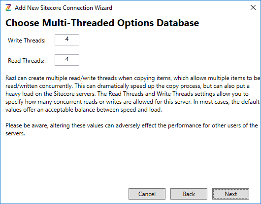 Window for choosing multi-threaded options database